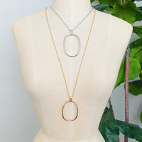 Sleek Oval Pendant Long Necklace.