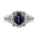 .925 Sterling Silver Prong Set Natural Oval Shape 9X7 MM Purple Amethyst Solitaire and Diamond Accent Ring (I-J Color, I.