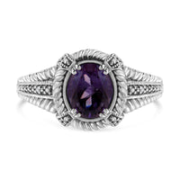 .925 Sterling Silver Prong Set Natural Oval Shape 9X7 MM Purple Amethyst Solitaire and Diamond Accent Ring (I-J Color, I.