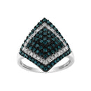 .925 Sterling Silver 1 Cttw White and Treated Blue Diamond Rhombus Cocktail Ring (Blue, I3).