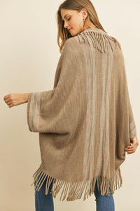 Fringe Stripe Open Front Kimono.