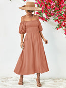 Off-Shoulder Balloon Sleeve Midi Dress