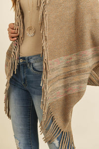 Fringe Stripe Open Front Kimono.