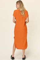 Double Take Full Size Round Neck Short Sleeve Slit Dress.