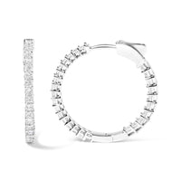 14K White Gold Natural Princess Cut Diamond Inside Out Hoop Earrings (G-H Color, SI2-I1 Clarity).