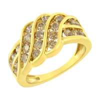 10K Yellow Plated .925 Sterling Silver 1 1/2 Cttw Channel Set Round-Cut Diamond Modern Cross-Over Ring Band (K-L Color,.