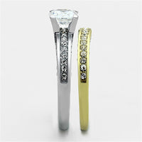 Two-Tone IP Gold (Ion Plating) Stainless Steel Ring With AAA Grade CZ in Clear