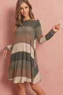 Long Sleeved Rib Stripe Pocket Dress.