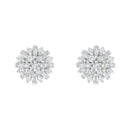 .925 Sterling Silver 1/2 Round and Baguette Diamond Sunburst Floral Cluster Stud Earrings (I-J Color, I3 Clarity).