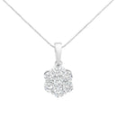 14K White Gold 1 Cttw Brilliant Round-Cut Diamond 7 Stone Flower 18" Pendant Necklace (F-G Color, VS1-VS2 Clarity).