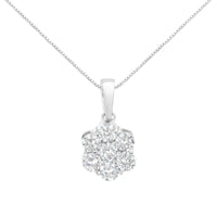 14K White Gold 1 Cttw Brilliant Round-Cut Diamond 7 Stone Flower 18" Pendant Necklace (F-G Color, VS1-VS2 Clarity).