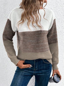 Color Block Drop Shoulder Long Sleeve Sweater.