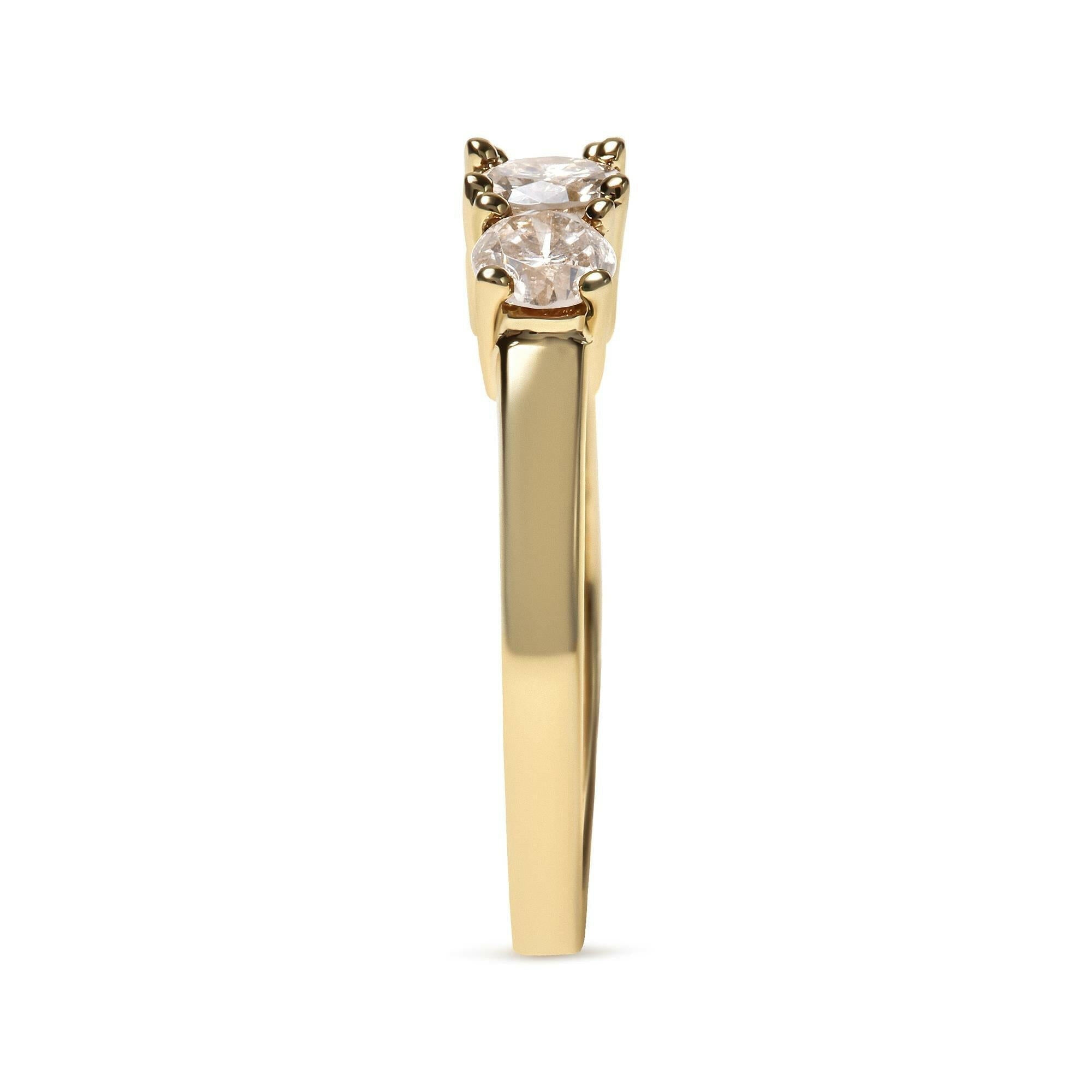 10K Yellow Gold 1.00 Cttw Champagne Diamond 3-Stone Band Ring (J-K Color, I1-I2 Clarity).