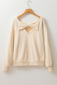 Bow Cutout Round Neck Long Sleeve Sweatshirt.