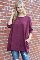 Two Tone Hacci Oversized Dropped Shoulder Pocket Tunic.