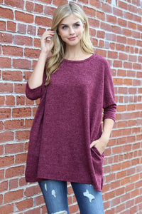 Two Tone Hacci Oversized Dropped Shoulder Pocket Tunic.