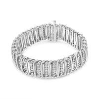 .925 Sterling Silver 8 1/2 Cttw Diamond 7 Row Chevron "S" Curved Link Tennis Bracelet (I-J Color, I1-I2 Clarity) - 7.25".