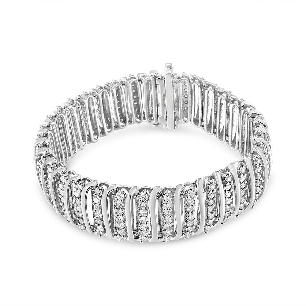 .925 Sterling Silver 8 1/2 Cttw Diamond 7 Row Chevron "S" Curved Link Tennis Bracelet (I-J Color, I1-I2 Clarity) - 7.25".