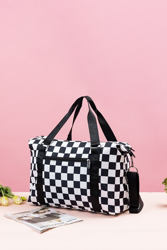 Zenana Checkered Multi-Pocket Travel Bag.