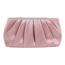 Pleated Satin Evening Handbag Clutch Detachable Chain Strap Cocktail Party Bag.