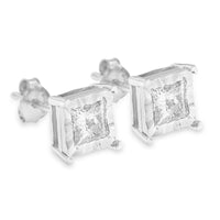 .925 Sterling Silver Miracle Set Princess-Cut Diamond Solitaire Stud Earrings (H-I Color, SI2-I1 Clarity)