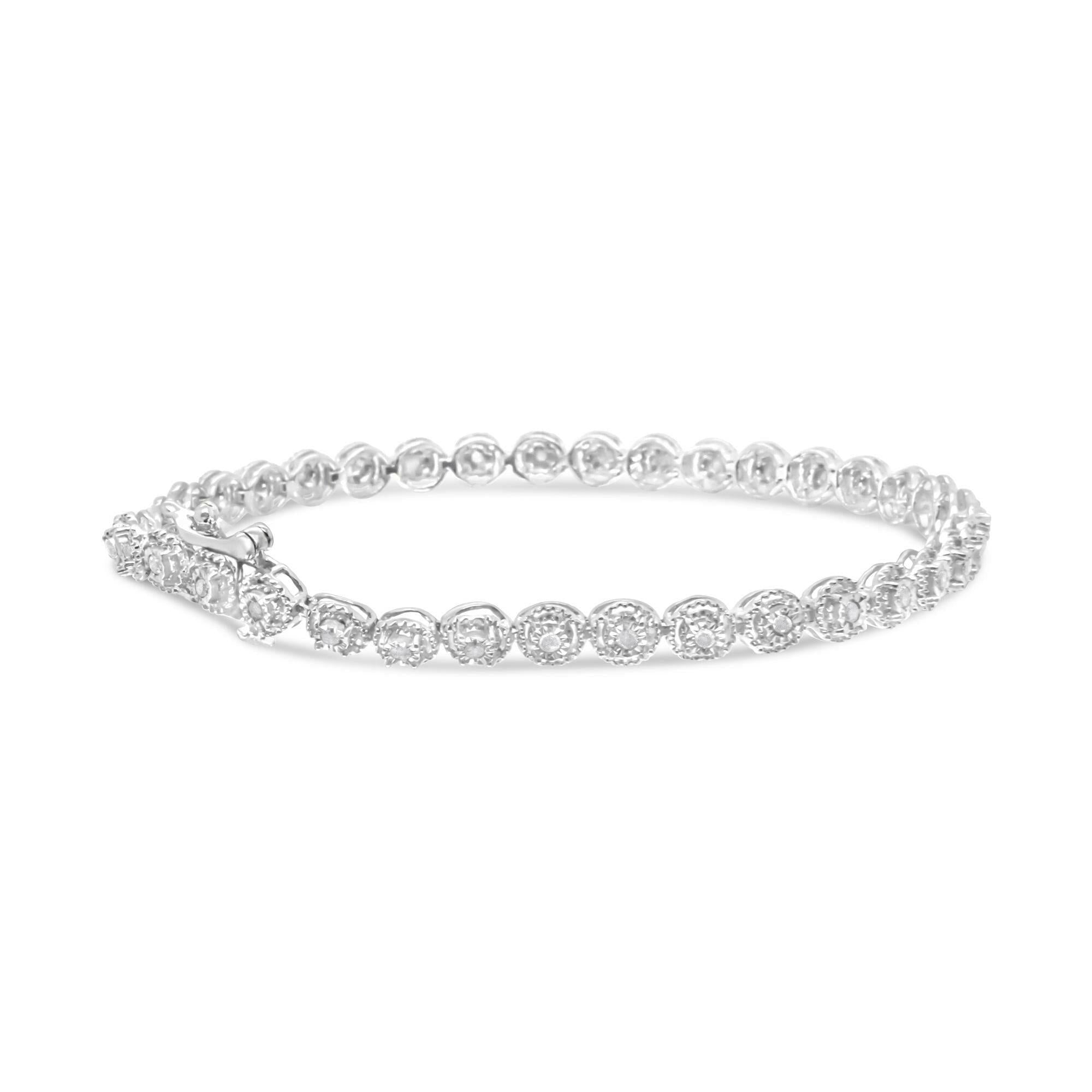 .925 Sterling Silver 1/2 Cttw Miracle Set Diamond Milgrain Style Link Bracelet (I-J, I3-Promo) - Size 7.25".