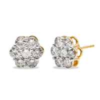 10K Yellow Gold Plated .925 Sterling Silver 2.0 Cttw Diamond Floral Cluster Stud Earrings (J-K Color, I1-I2 Clarity).