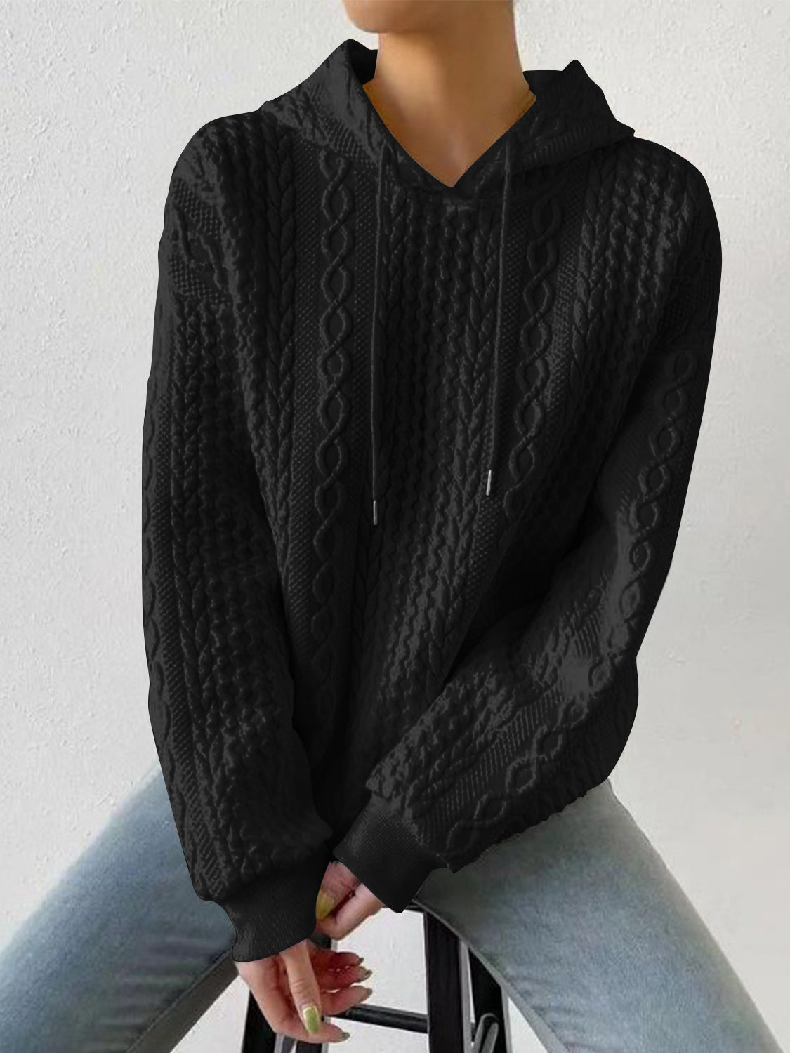 Drawstring Drop Shoulder Long Sleeve Hoodie.