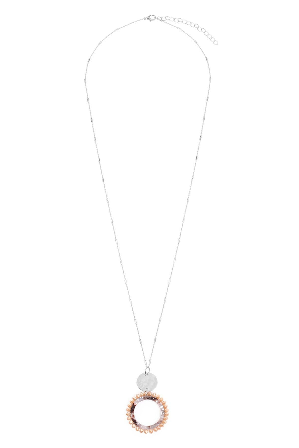 Myn1327 - Glass Beaded Hoop Pendant Necklace.