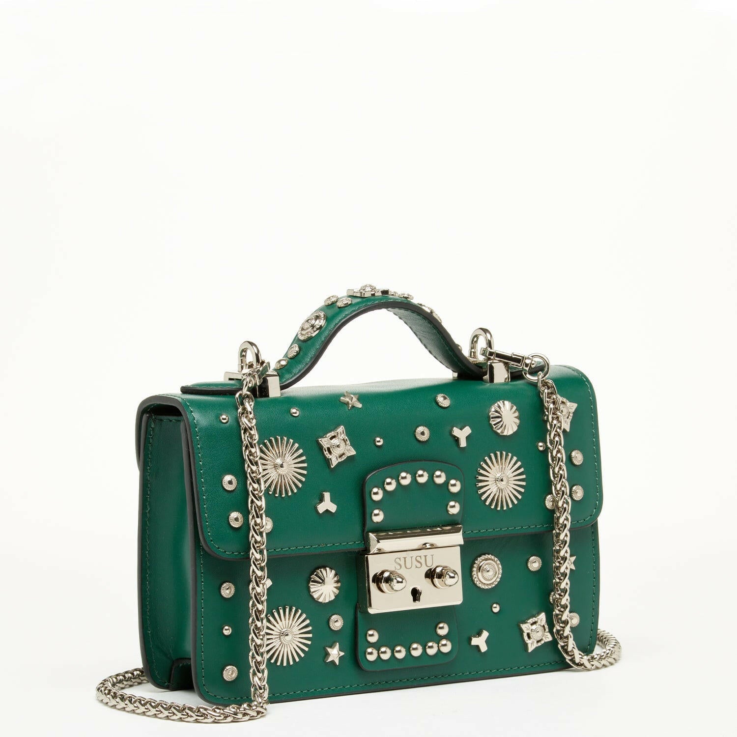 The Hollywood Studded Leather Crossbody Bag Evergreen