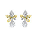 14K White and Yellow Gold 1.00 Cttw Round Pave-Set Diamond Teardrop and Marquise Shape Drop Dangle Earrings (H-I Color,.