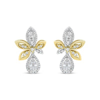 14K White and Yellow Gold 1.00 Cttw Round Pave-Set Diamond Teardrop and Marquise Shape Drop Dangle Earrings (H-I Color,.