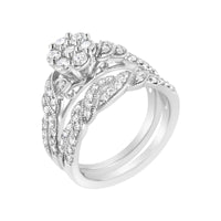 .925 Sterling Silver 1 Cttw Lab Grown Diamond Engagement Ring and Band Set (F-G Color, VS2-SI1 Clarity).