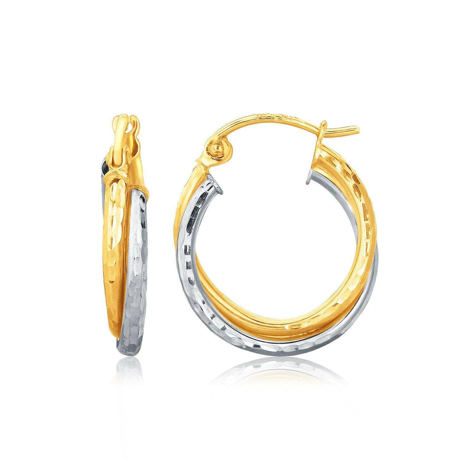 14k Two-Tone Gold Interlaced Hoop Earrings with Hammered Texture |