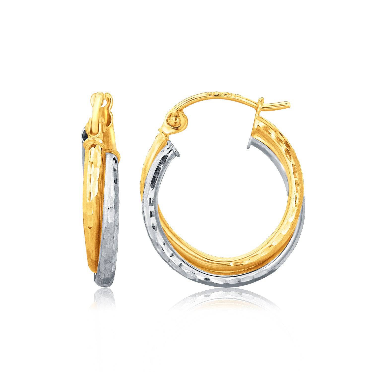 14k Two-Tone Gold Interlaced Hoop Earrings with Hammered Texture | Two-Tone Gold