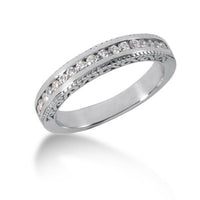 14k White Gold Vintage Style Engraved Diamond Channel Set Wedding Ring Band - Forever in Harmony