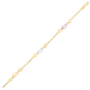 14k Tri-Color Gold Anklet with Multi Color Heart Stations - Forever in Harmony