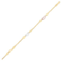 14k Tri-Color Gold Anklet with Multi Color Heart Stations - Forever in Harmony