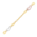 14k Tri-Color Gold Anklet with Multi Color Heart Stations - Forever in Harmony