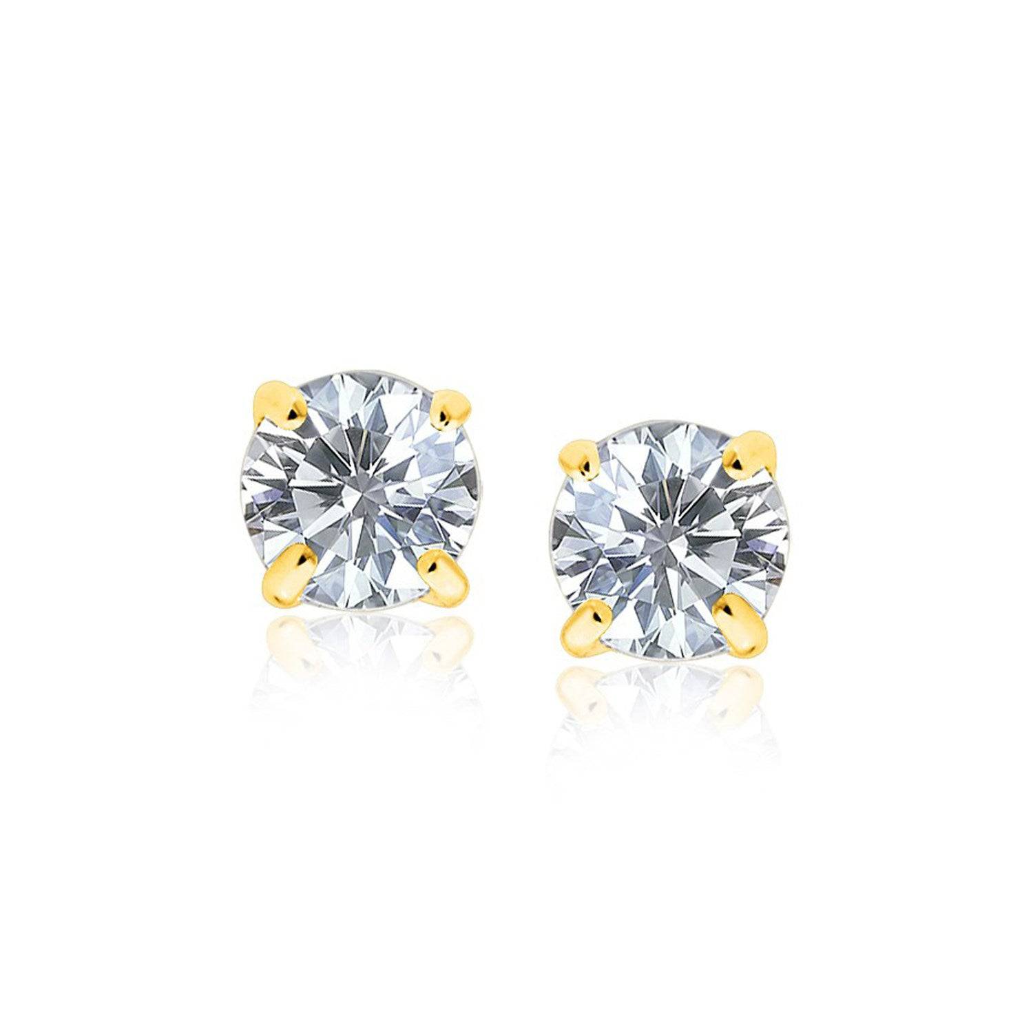 14k Yellow Gold 8.0mm Round CZ Stud Earrings