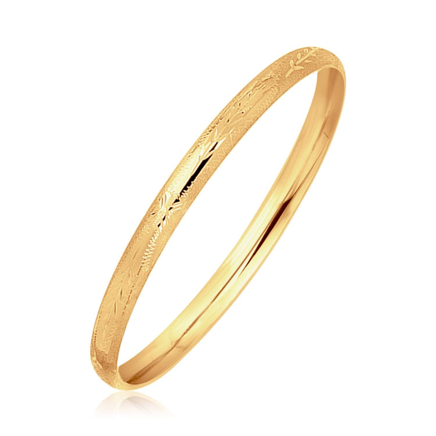 14k Yellow Gold Dome Style Childrens Bangle with Diamond Cuts (5.50 mm) | 5.5''