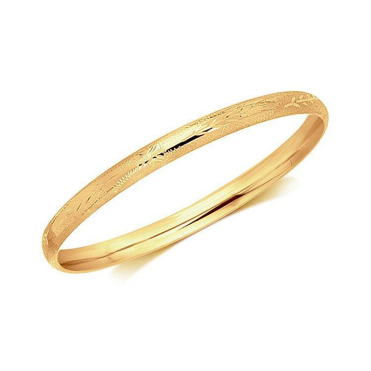 14k Yellow Gold Dome Style Childrens Bangle with Diamond Cuts (5.50 mm) |