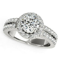 14k White Gold Halo Diamond Engagement Ring With Double Row Band (1 3/8 cttw) - Forever in Harmony