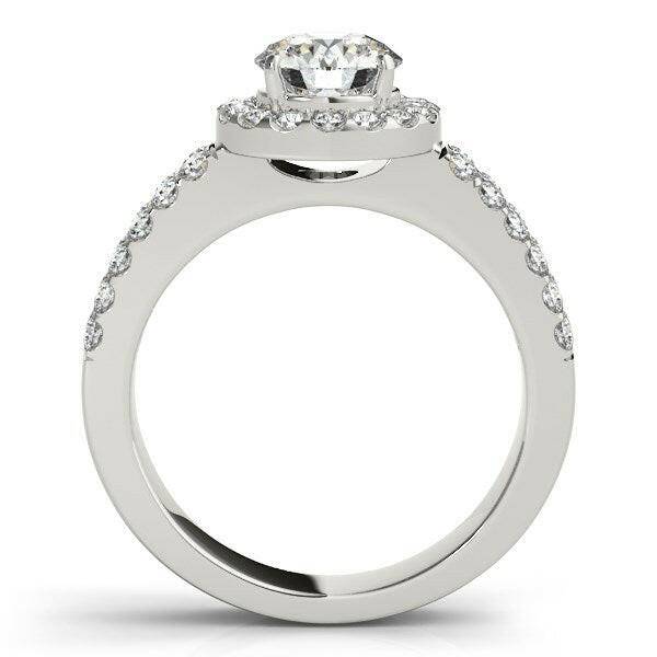 14k White Gold Halo Diamond Engagement Ring With Double Row Band (1 3/8 cttw)