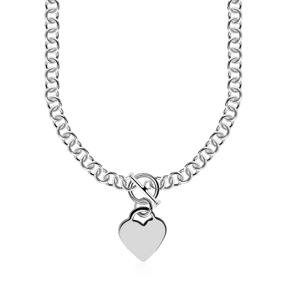 Sterling Silver Rolo Chain  with a Heart Toggle Charm and Rhodium Plating - Forever in Harmony