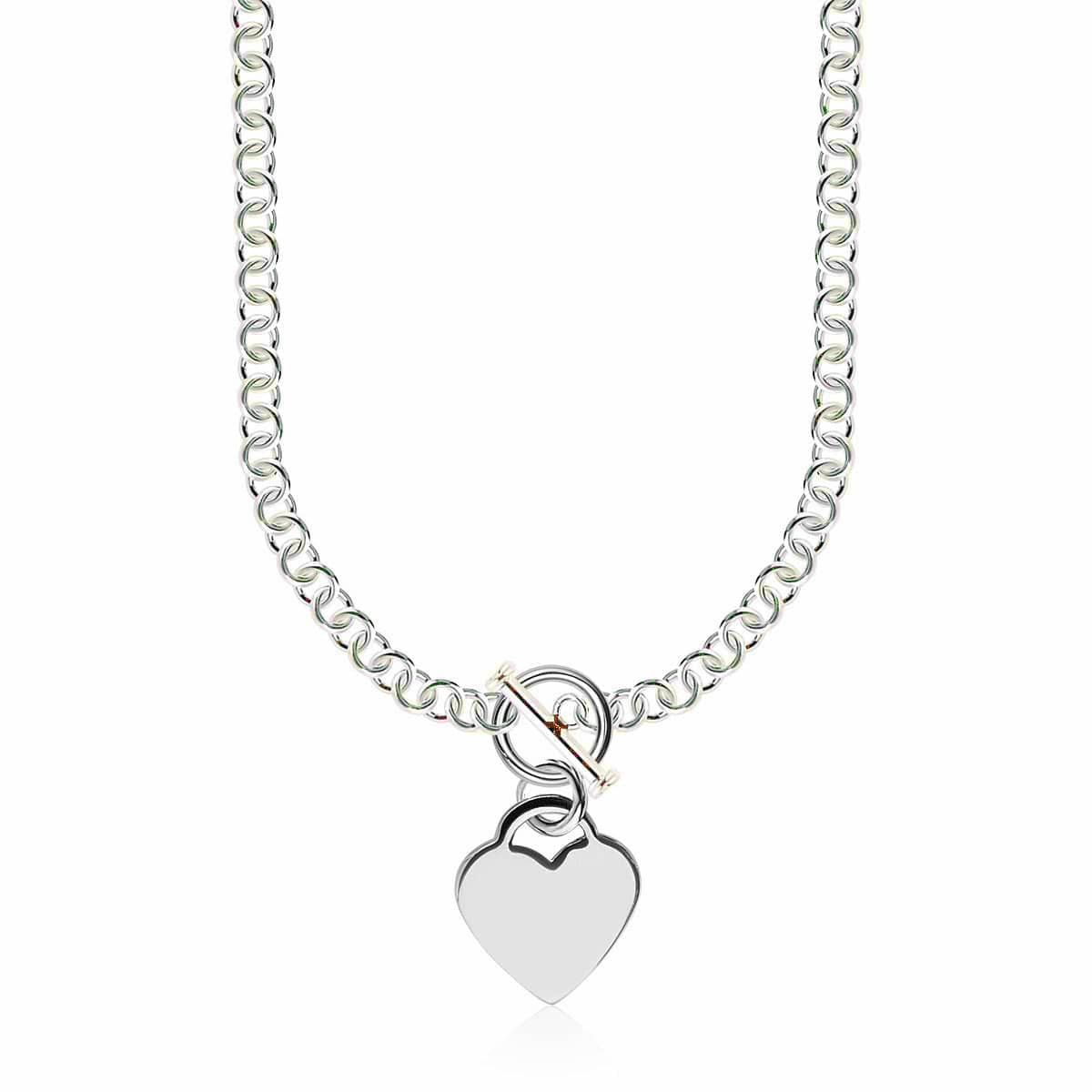 Sterling Silver Rhodium Plated Rolo Chain Necklace with a Heart Toggle Charm | 16''