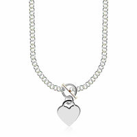 Sterling Silver Rhodium Plated Rolo Chain Necklace with a Heart Toggle Charm | 16'' - Forever in Harmony