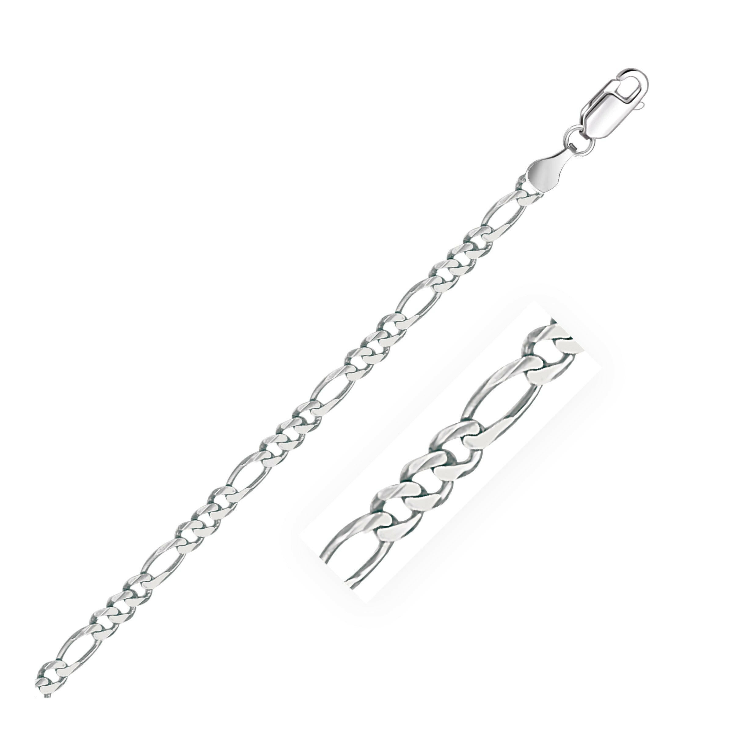 14k White Gold Solid Figaro Bracelet (3.80 mm) |