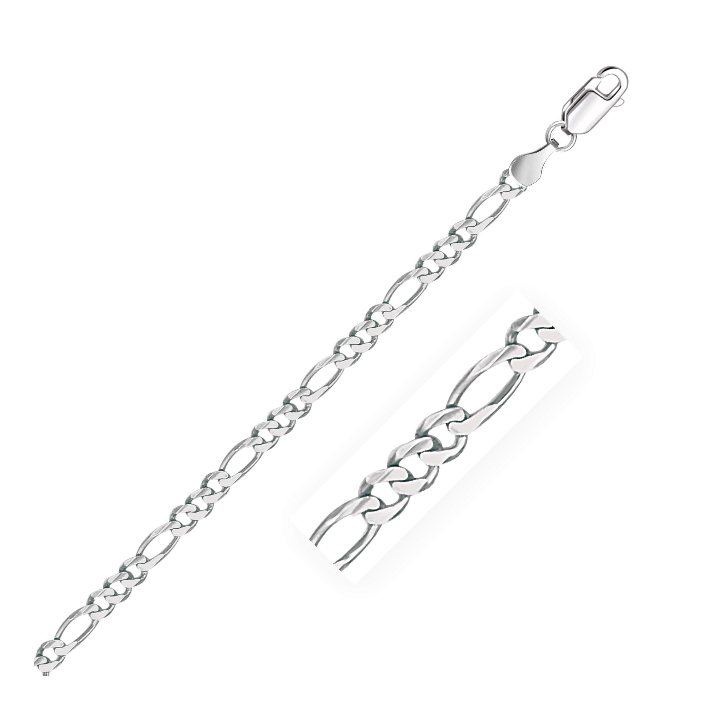 14k White Gold Solid Figaro Bracelet (3.80 mm) | 7''