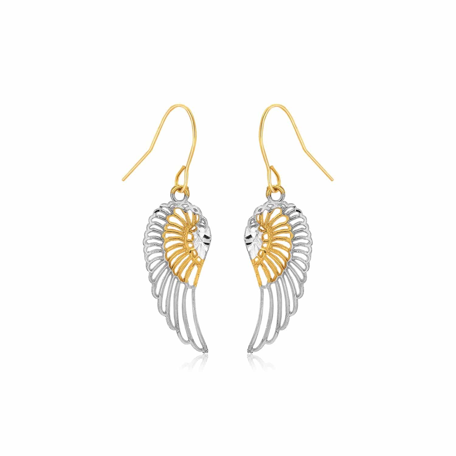 Two-Tone Wing Drop Earrings in 10K Gold - Forever in Harmony